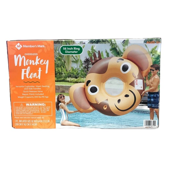 Giant 82"x64"x13.5" Inflatable Monkey Water Float w/ Side Handles, 200 lb. Limit - Picture 2 of 6